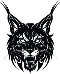 Obraz premium Black and White Lynx Head Illustration.