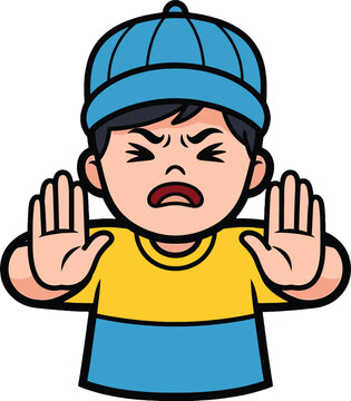 Angry Cartoon Boy with Hands Raised.