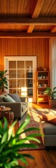 Fototapeta premium Cozy, inviting home interior with warm lighting and comfortable furniture evokes a sense of belonging and security, architecture, private