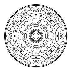 Heart Floral Mandala Line Art &ndash; Intricate Circular Mandala Coloring Design