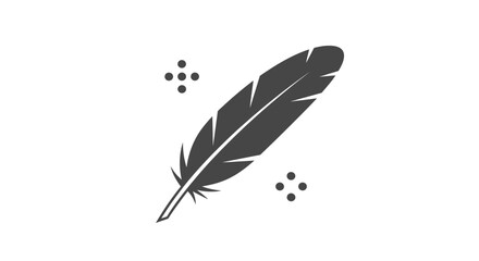 A simple black and white illustration depicts a feather with scattered dots creating a minimalist design © Shakil
