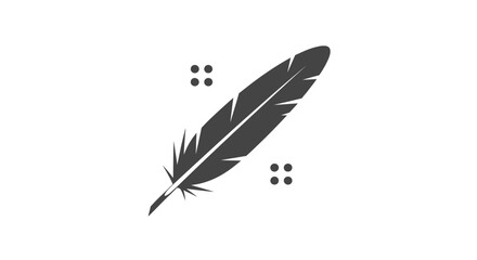 A minimalist illustration features a black feather diagonally positioned with scattered dots creating a simple yet striking design © Shakil