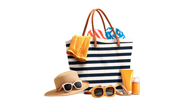 A collection of summer accessories and toiletries arranged together.
