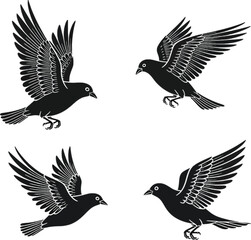 Obraz premium Black Birds in Flight Silhouette Illustration.