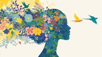 Fototapeta premium Creative illustration of female head flowers