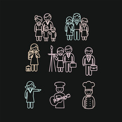 Fototapeta premium Diverse Professionals in Various Occupations and Roles Outlined in Neon Colors