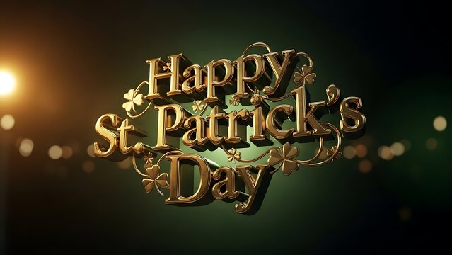 Golden st patrick's day greeting with shamrock and leprechaun hat