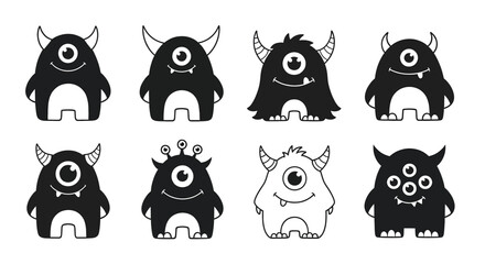 Fototapeta premium Cartoon Monsters with Various Facial Expressions.