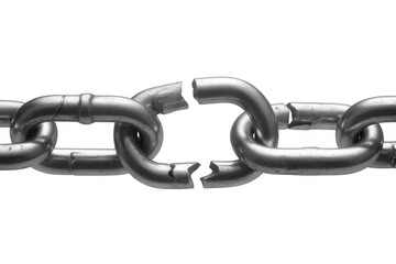 Obraz premium Broken metal chain link fracture isolated on a transparent background