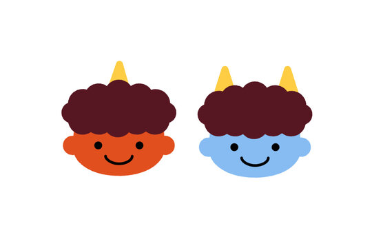 節分の赤鬼と青鬼 かわいい顔のシンプルイラスト 日本行事 子ども向け素材