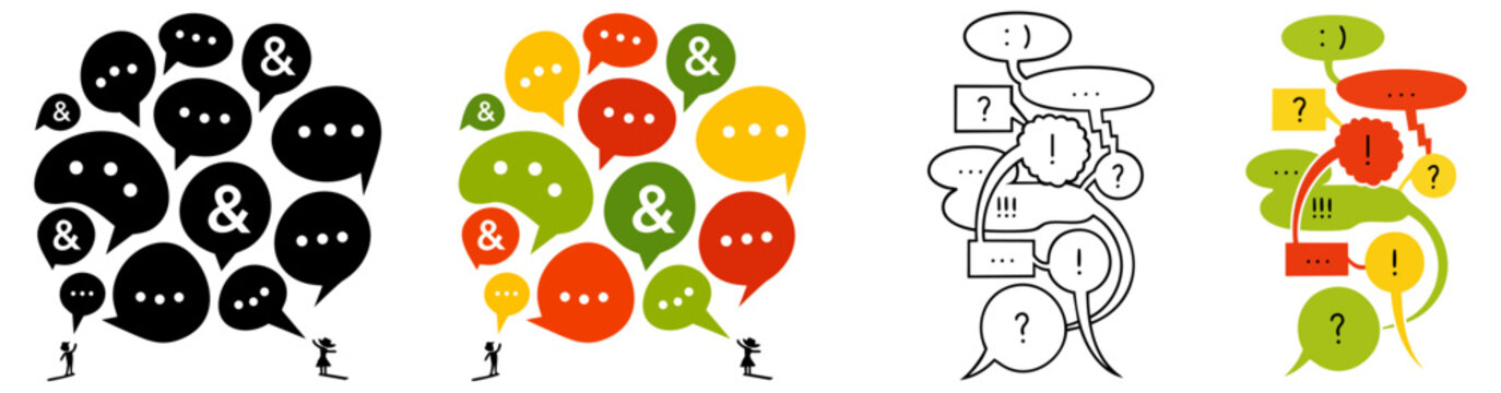 People Communicating with Speech Bubbles Showing Emotions and Symbols, Active Dialogue, Chat, Discussion and Emotional Exchange in Social Interaction
