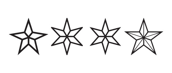 Obraz premium Collection of Star Shapes Outline Icons, Isolated on White Background.