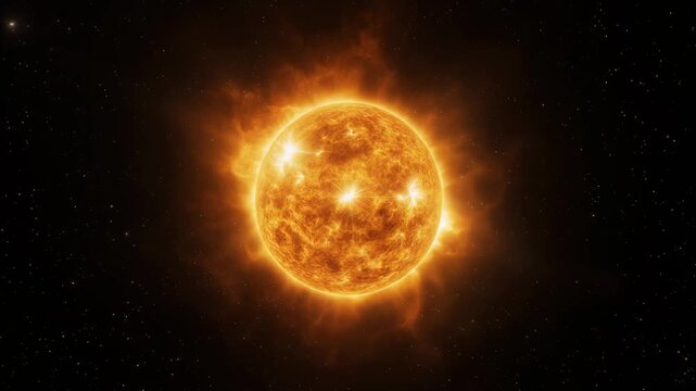 4K cinematic animation of the Sun against a black space background, detailed solar atmospher