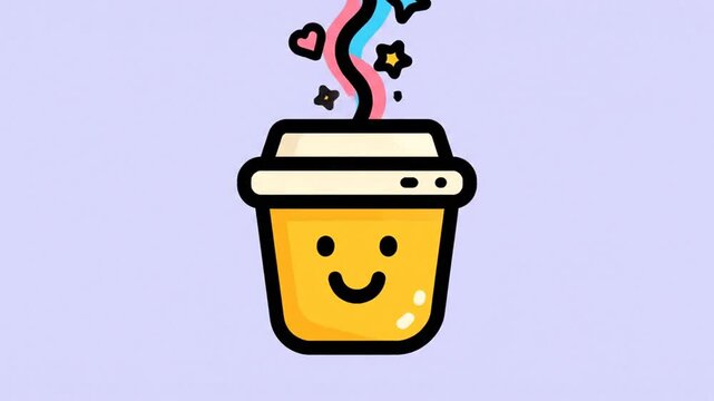 Animated Coffee Cup with Smiling Face.