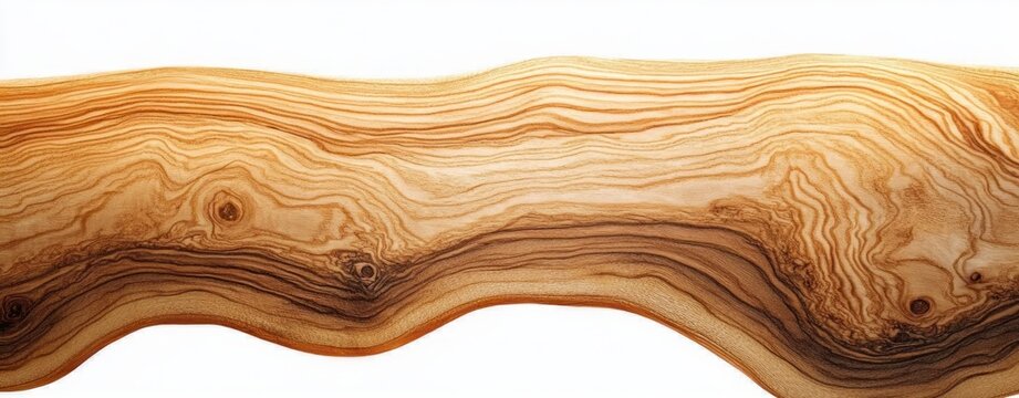 flowing warm wood grain band with knots and growth rings on white background conveying calm organic texture