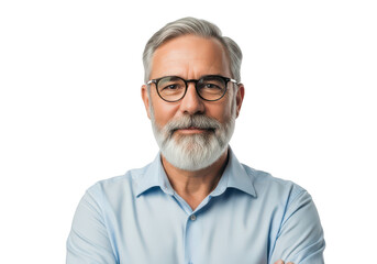 Obraz premium Confident senior man with glasses isolated on transparent background