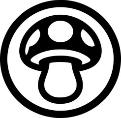 Minimalist black and white cartoon mushroom vector icon with clean lines, no shading, isolated on white. Modern, scalable, perfect for logos or stickers.