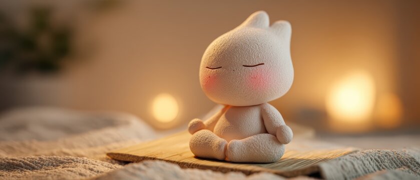 Adorable clay character practicing body scan meditation with different body parts glowing awareness visualization peaceful lying pose representing physical mindfulness holistic health wellness concept