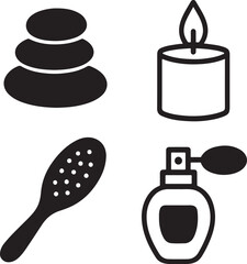 Fototapeta premium Beauty spa hand sketched doodle icons showing massage tools and aroma oil.