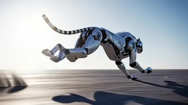 Advanced Robotic Cheetah Running with Incredible Speed and Agility Across Open Landscape.