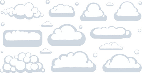 Obraz premium A collection of white cartoon clouds on a plain background