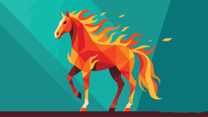 Obraz premium Illustration Of Fire Horse Standing Proudly With Fire Aura Vector Design Template