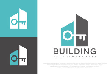 Home Key Logo Design with House and Key Icon .vector illustration