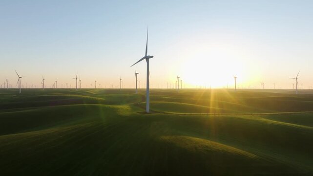 Wind Turbines Farm Sunrise