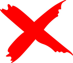 Obraz premium Bold red 'x' mark symbolizing error, denial, or incorrectness on a stark black background isolated on transparent background