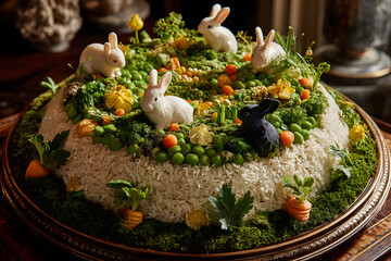 a cake with rice