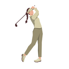 Golf girl players pose or movement when play with golf stick © Smilesmile
