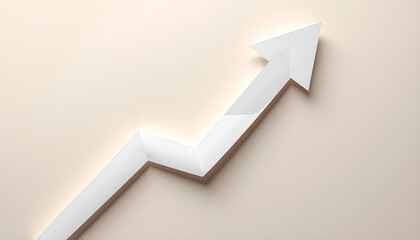 Paper cut style upward arrow on pastel background symbolizing business growth