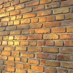 Obraz premium close-up view of a textured orange brick wall with sunlight casting shadows and highlighting rough surfaces