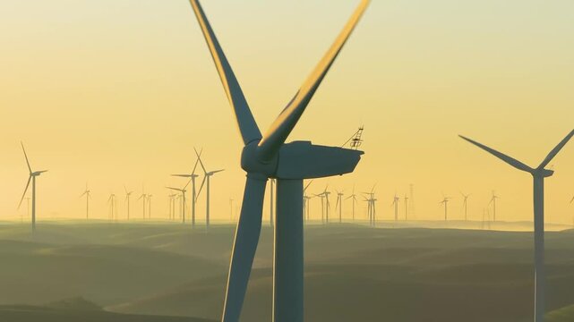 Wind Turbines Farm Sunrise