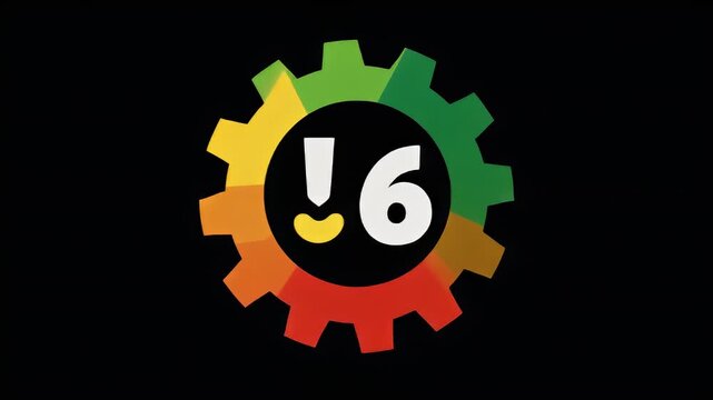 A colorful cog with a "6" and exclamation mark