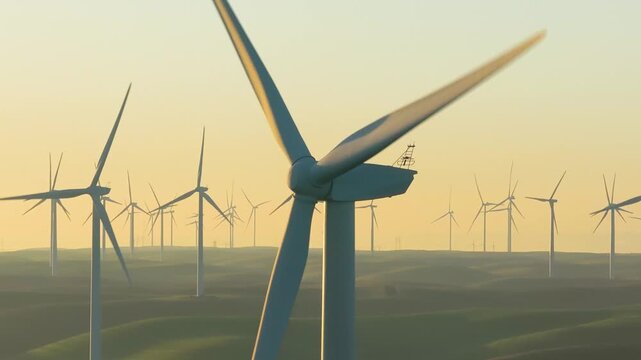 Wind Turbines Farm Sunrise