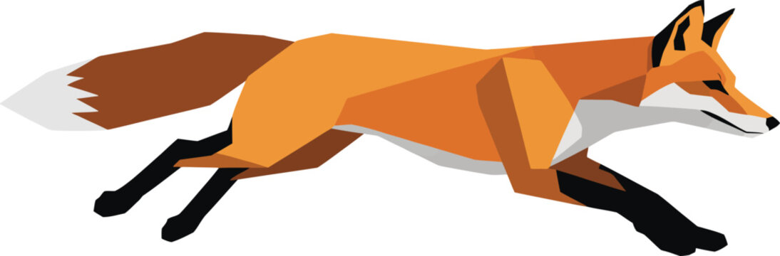 Geometric Fox illustration running, stylized animal vector art, nature and wildlife graphic