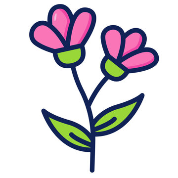 Twin flower stem doodle presenting two blooms growing together on one stem.