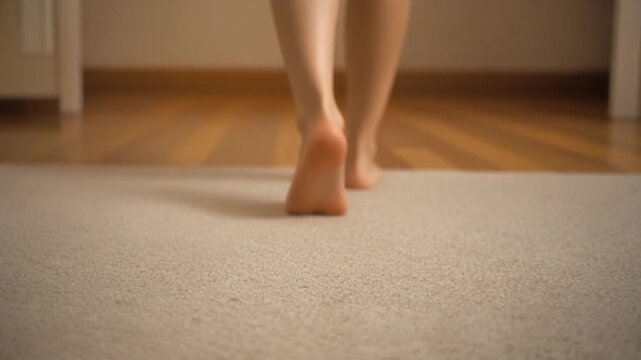 Barefoot Steps on Carpet: A Soothing and Relaxing Walk at Home Experience