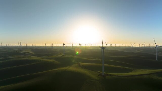 Wind Turbines Farm Sunrise