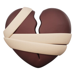 Obraz premium Broken Chocolate Heart with Bandage 3D Illustration.