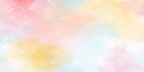 An abstract colorful background with bokeh features a bright watercolor texture and rainbow pastel paint splashes on a grunge paper backdrop for a vibrant spring wallpaper design