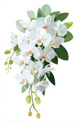 Obraz premium White orchid bouquet features elegant blooms and lush green leaves, perfect for weddings or special occasions, conveying beauty and sophistication