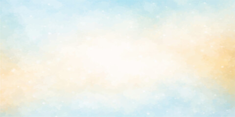 Abstract colorful watercolor background featuring a bright blue sky with fluffy white clouds and sunny summer atmosphere including copy space for a beautiful nature design