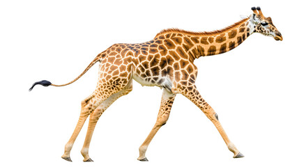 Obraz premium Young Giraffe Walking, Tan and Brown Spots, Transparent Background