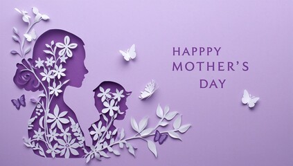 A papercraft silhouette of a mother and child with floral elements