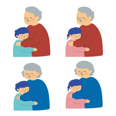 祖父祖母と孫のハグ/Grandfather and grandmother hugging their grandchild