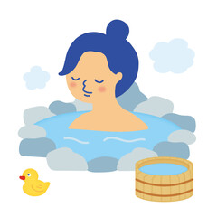 温泉に入ってる女性のイラスト/Illustration of a woman in a hot spring
