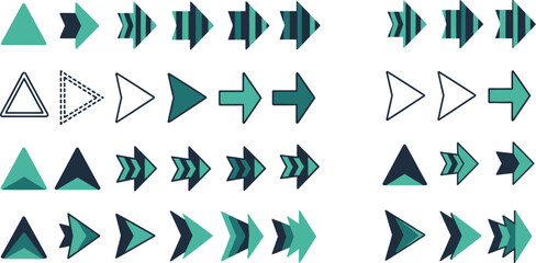 A collection of various green and black arrow icons on a white background