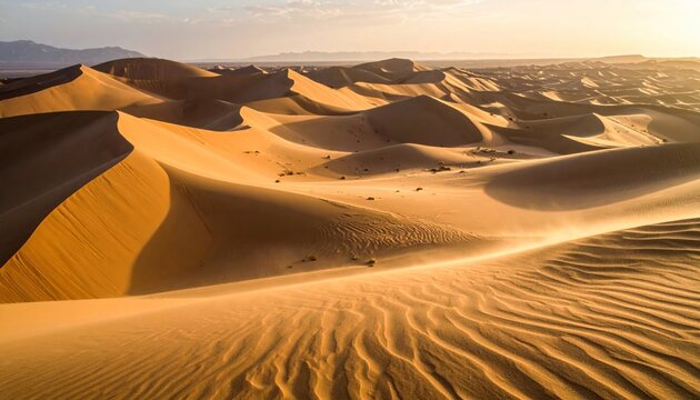 Golden Sand Dunes of the Sahara Desert at Sunset.